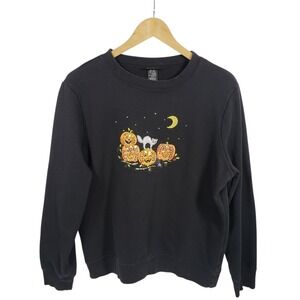 Vintage Holiday Editions Women M Black Halloween Pumpkin Sweatshirt Embroidered